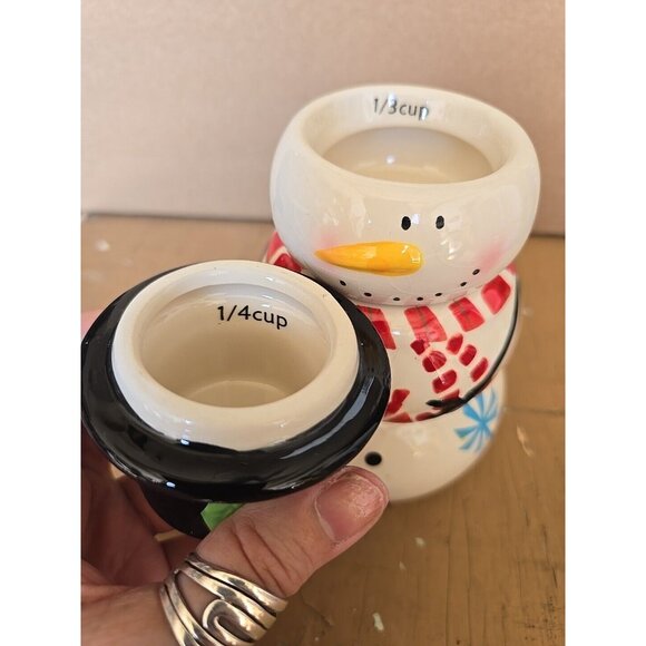 Pier 1 Imports Snowman Stacking 4 Piece Measuring Cup Set Christmas Winter Decor - Picture 2 of 6